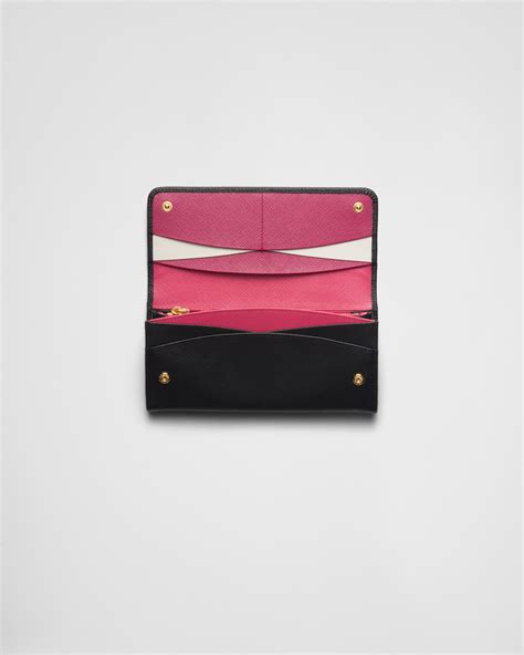 Black/hibiscus Large Saffiano Leather Wallet 